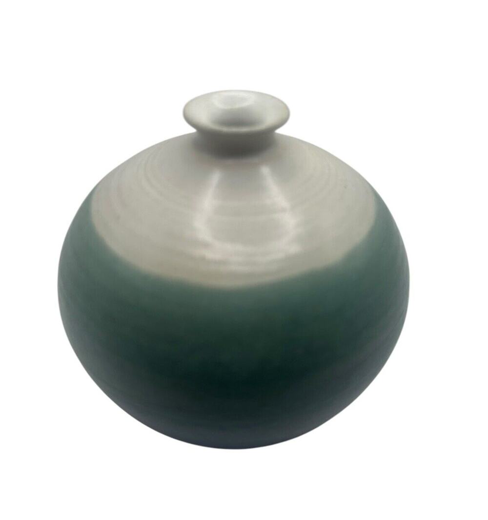 VTG Blue Green Stem Vase Pringle North Carolina Ceramic Pottery Art Studio